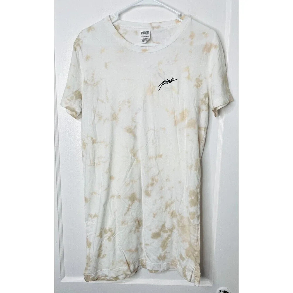 Victoria's Secret Pink T Shirt Womens Sz XS 100% Cotton Tie-Dye White Brown